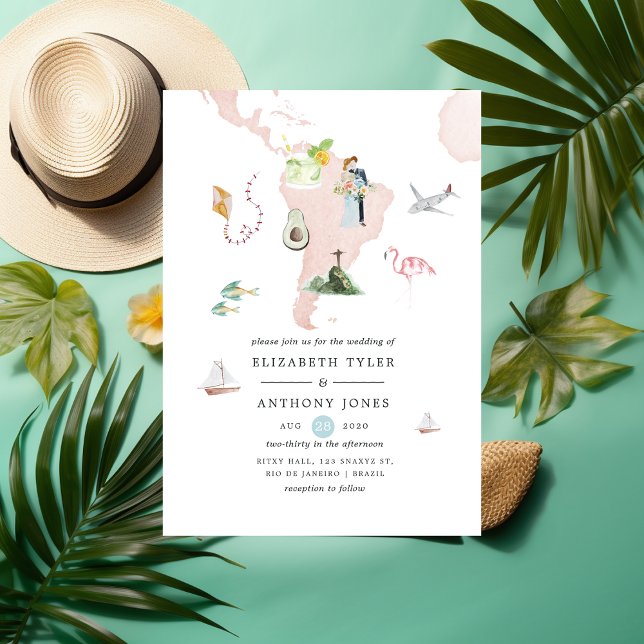 Watercolor Map of Rio Destination Wedding Invitation (Creator Uploaded)