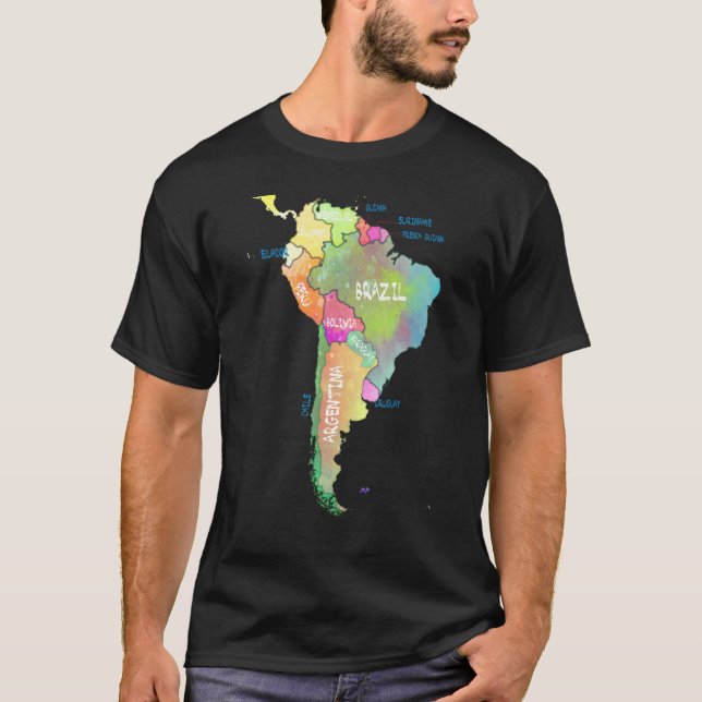 Watercolor Map Of South America Brazil Argentina T-Shirt (Front)