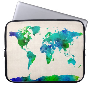 Watercolor Map of the World Map Laptop Sleeve