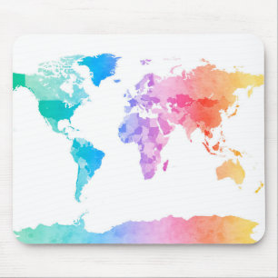 Watercolor Map of the World Map Mouse Mat