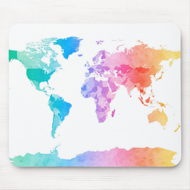 Watercolor Map of the World Map Mouse Mat (Front)