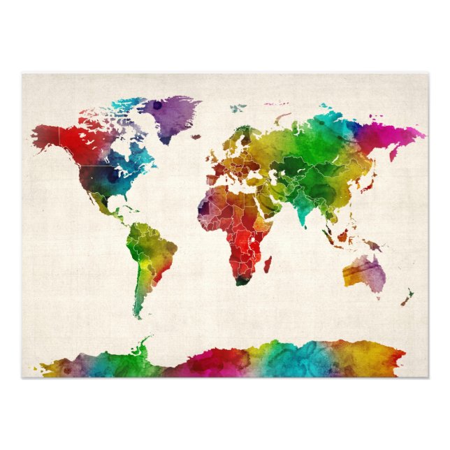 Watercolor Map of the World Map Photo Print (Front)