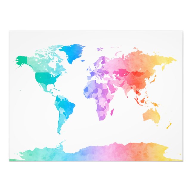 Watercolor Map of the World Map Photo Print (Front)