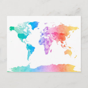 Watercolor Map of the World Map Postcard