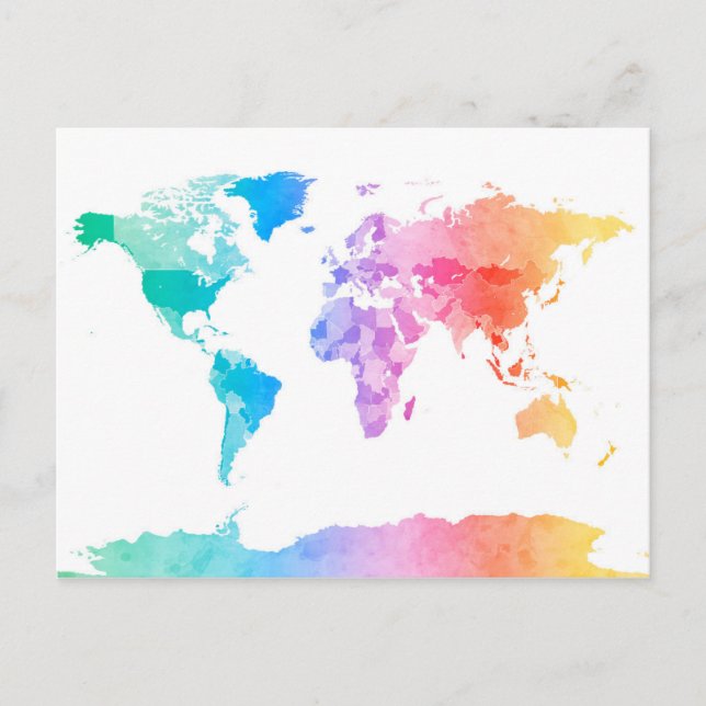 Watercolor Map of the World Map Postcard (Front)