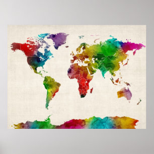 Watercolor Map of the World Map Poster