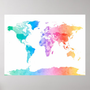 Watercolor Map of the World Map Poster