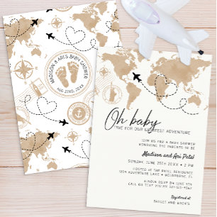 Watercolor Map Travel Baby Shower Invitation