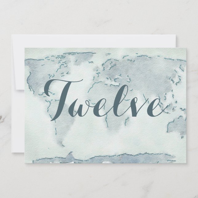 Watercolor map wedding table number (Front)