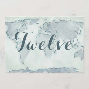 Watercolor map wedding table number