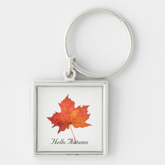 Watercolor Maple Leaf Key Ring (Front)