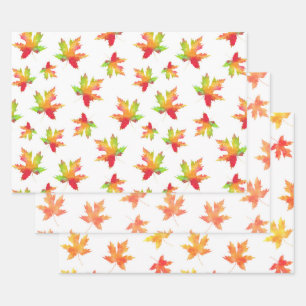  Watercolor Maple Leaf Patterns Wrapping 3 Wrapping Paper Sheet