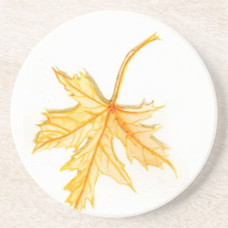 Watercolor Maple Leaf Sandstone Coaster