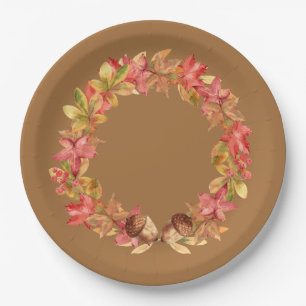 Watercolor Maple Leaves, Acorns, Berries Paper Plate