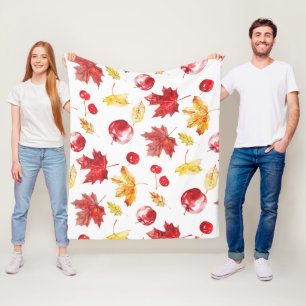watercolor maple leaves, cherries,apples fleece blanket
