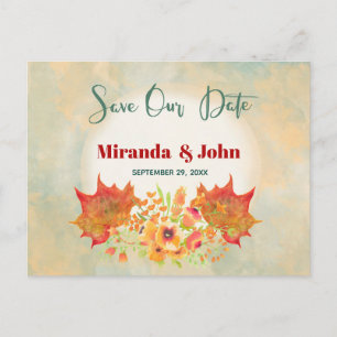 Watercolor Maple Leaves Save the date Announcement Postcard
