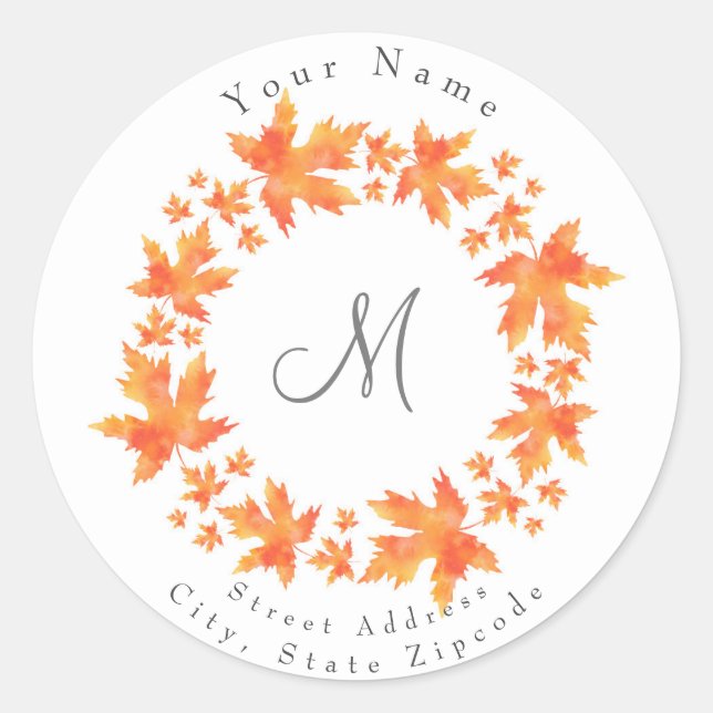 Watercolor Maple Leaves Wreath Classic Round Sticker (Front)