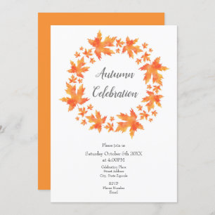 Watercolor Maple Leaves Wreath Invitation
