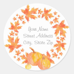 Watercolor Maple Leaves Wreath labels