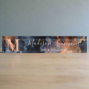 Watercolor Marble Business Office Professional  Nameplate