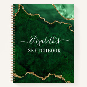 Watercolor Marble Gold Green Geode Sketchbook Notebook