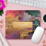 Watercolor marble gold purple blue monogram name mouse mat<br><div class="desc">A sparkly, faux gold foil band with your script typography name overlays a rich, gold veined, navy blue, hunter green, pink, and purple watercolor background on this elegant, trendy, girly, custom name mousepad. Makes a chic and stylish statement every time you use it. A great gift for a friend, as...</div>