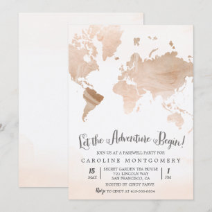Watercolor Marble Map Travel Farewell Invitation