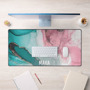 Watercolor Marble Personalised Script Name De Desk Mat