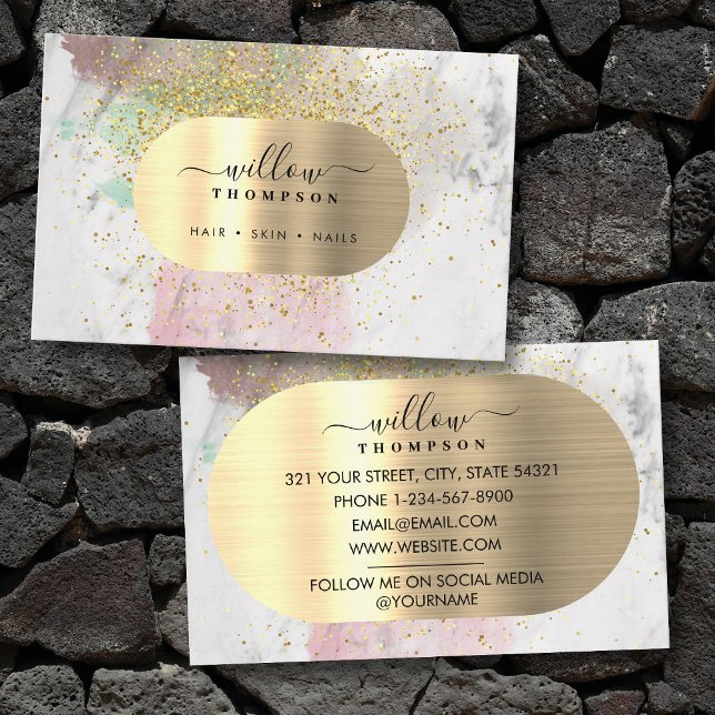 Watercolor & Marble Stone Faux Gold Glitter Foil Business Card (Watercolor & Marble Stone Faux Gold Glitter Foil Business Card)