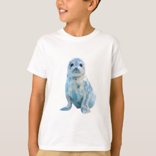 Watercolor Marbled Blue Seal Pup Kids T-Shirt