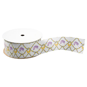 Watercolor Mardi Gras Beads Grosgrain Ribbon