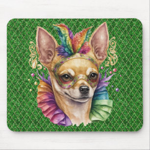 WATERCOLOR MARDI GRAS CHIHUAHUA DOG FACE MOUSE MAT