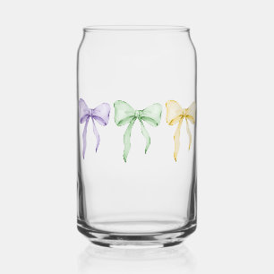 Watercolor Mardi Gras Colour Bows Purple Green Gol Can Glass