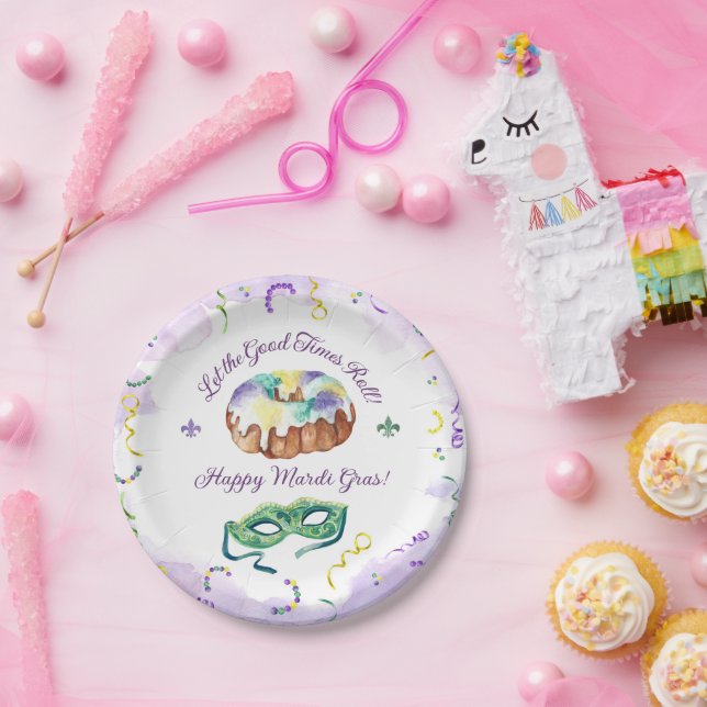 Watercolor Mardi Gras, Fat Tuesday Party Paper Plate (Party)