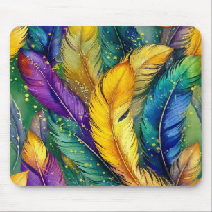 Watercolor Mardi Gras Feather seamless pattern Mouse Mat