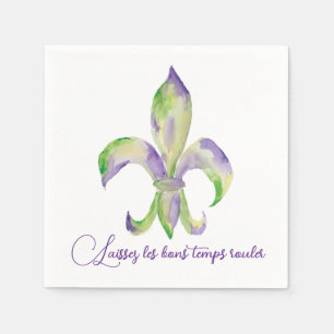 Watercolor Mardi Gras Fleur de Lis Napkin