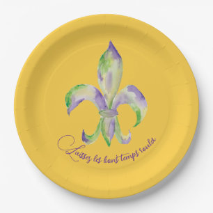 Watercolor Mardi Gras Fleur de Lis Paper Plate