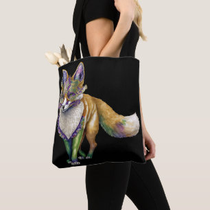 WATERCOLOR MARDI GRAS FOX WITH MASK TOTE BAG