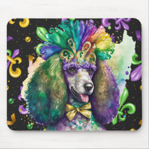 WATERCOLOR MARDI GRAS FRENCH POODLE DOG MOUSE MAT