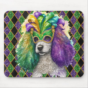 WATERCOLOR MARDI GRAS FRENCH POODLE DOG MOUSE MAT