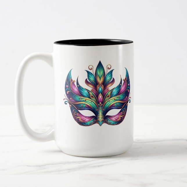 watercolor Mardi Gras mask carnival  Two-Tone Coffee Mug (Left)