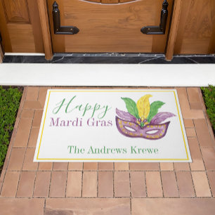 Watercolor Mardi Gras Mask Personalised Doormat