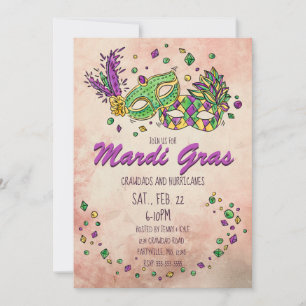 Watercolor Mardi Gras Masks Masquerade Invitation