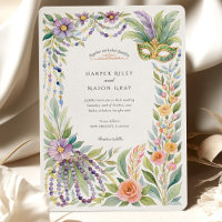 Watercolor Mardi Gras Masquerade Floral Wedding