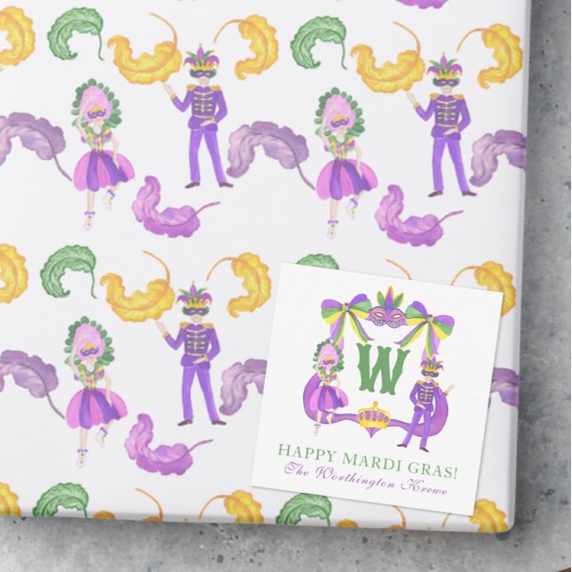 Watercolor Mardi Gras Monogram Crest Card (Creator Uploaded)