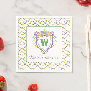 Watercolor Mardi Gras Monogram Crest Napkin
