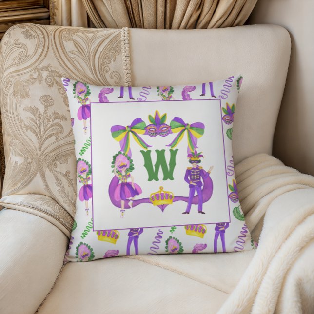 Watercolor Mardi Gras Monogram Crest Photo Cushion (Creator Uploaded)