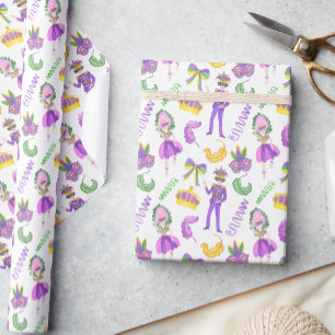 Watercolor Mardi Gras Party Wrapping Paper