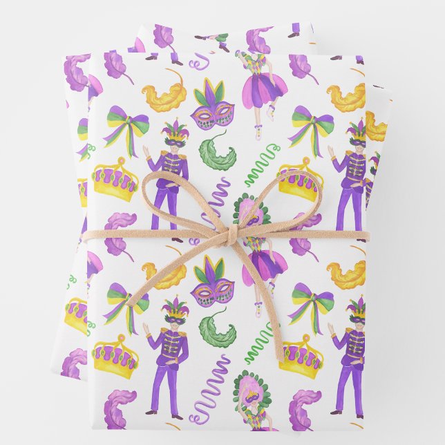 Watercolor Mardi Gras Party Wrapping Paper Sheet (Creator Uploaded)