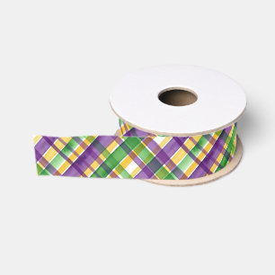 Watercolor Mardi Gras Plaid Grosgrain Ribbon